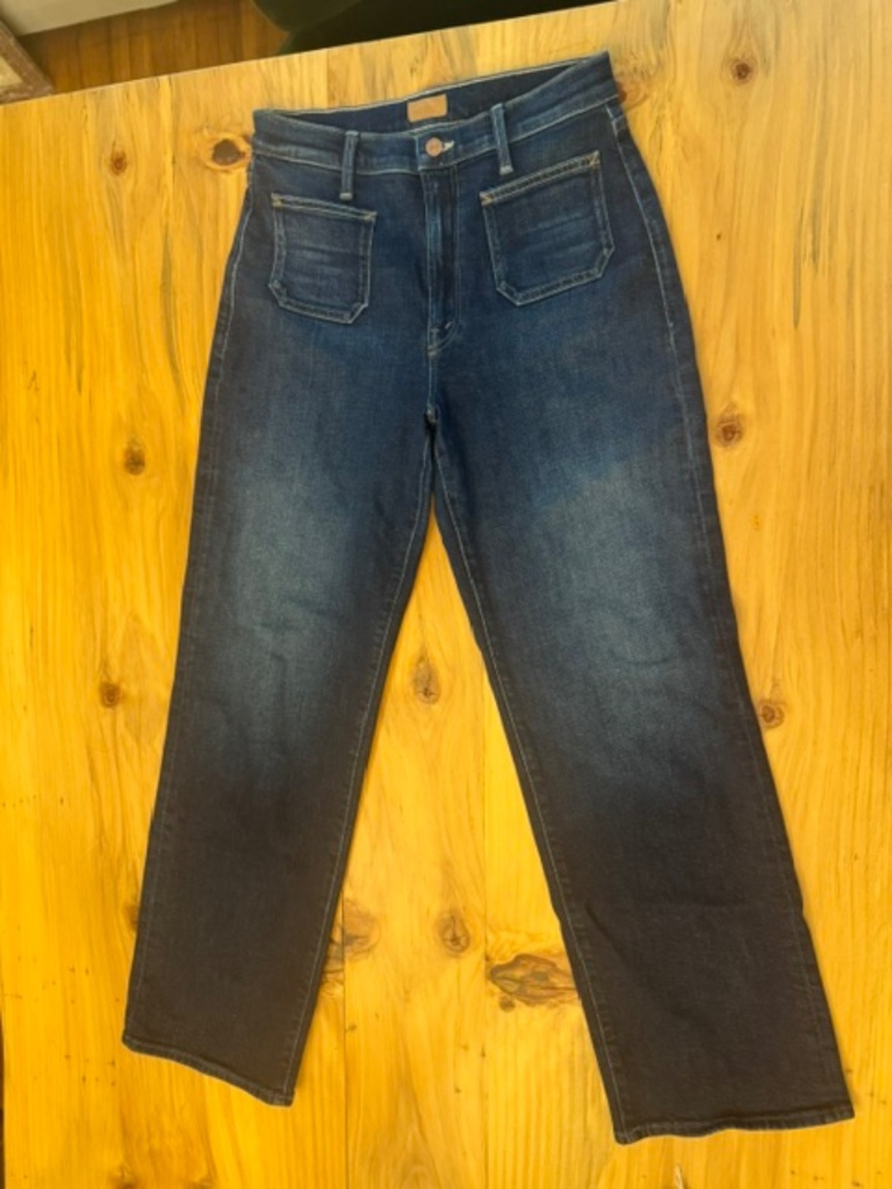 Mother Dark Wash Patch Pocket Straight Jeans Size 29